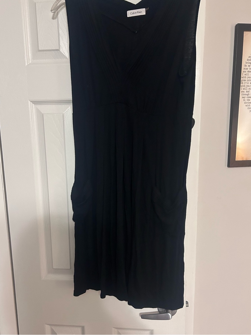 Calvin Klein Black Sleeveless V-Neck Midi Dress with Pockets